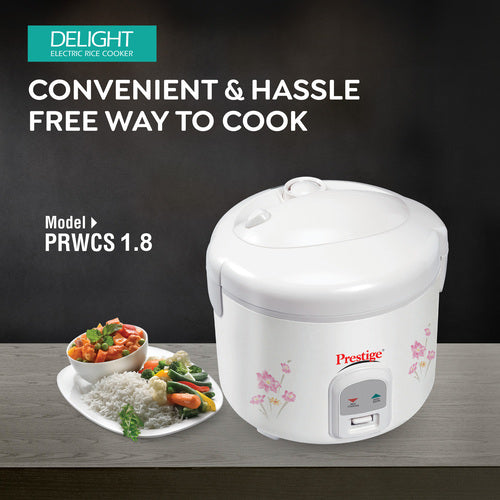 Delight PRWCS 1.8 Electric Rice Cooker | 1.8L Closed Type | Steamer Basket | Steam Vent | Convenient Handle