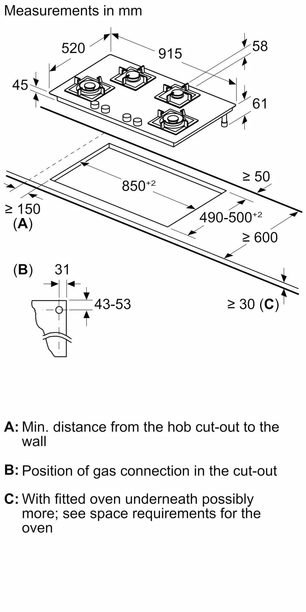 iQ500 90 cm Gas Hob EP9B6FG20I – Black Tempered Glass with 4 Brass Burners