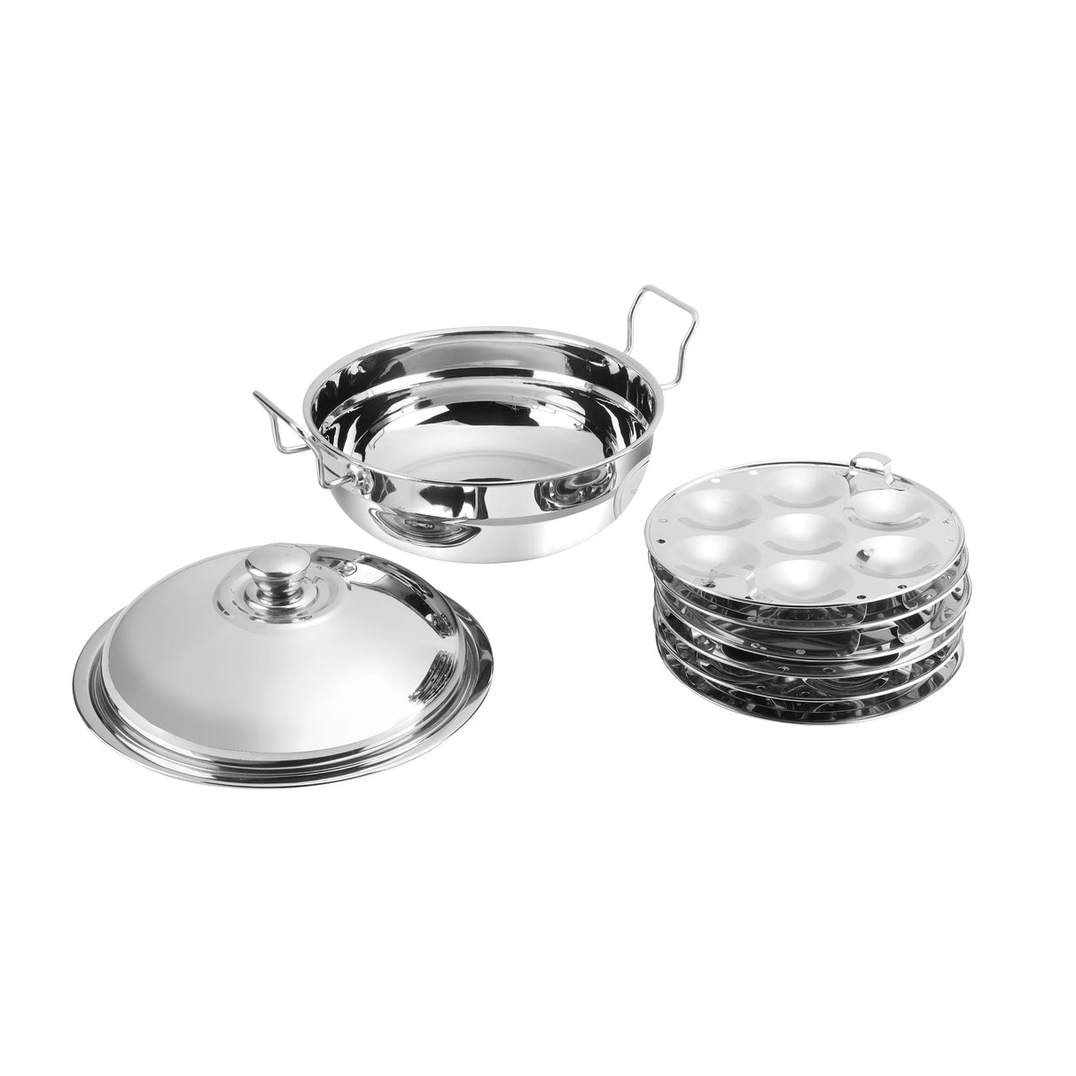 5 liter Stainless Steel Multi Kadai with 6 Plates - 28cm, 2 Idli Plates, 2 Dhokla Plates, 1 Patra & Mini Idli plate, All in one, Idli maker