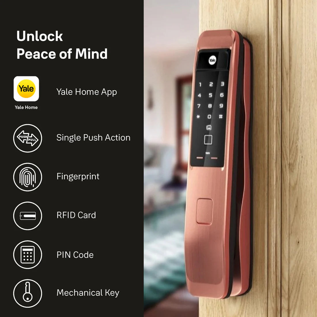 YMI 70 RB - A Series Push Pull Smart Lock (Red Bronze)