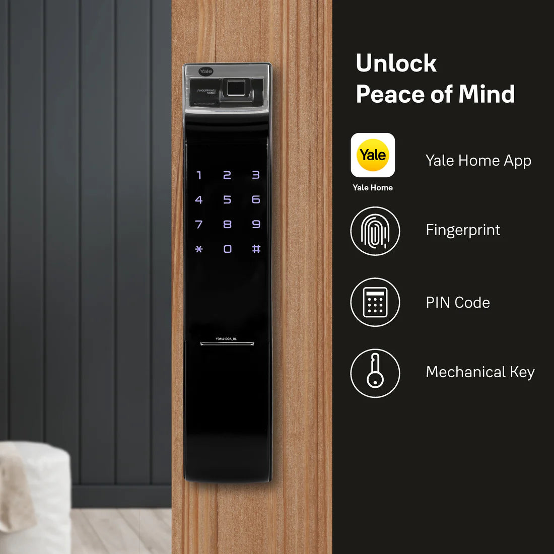 YDM 4109 Smart Lock (Black, Roller Latch, Without Handle)