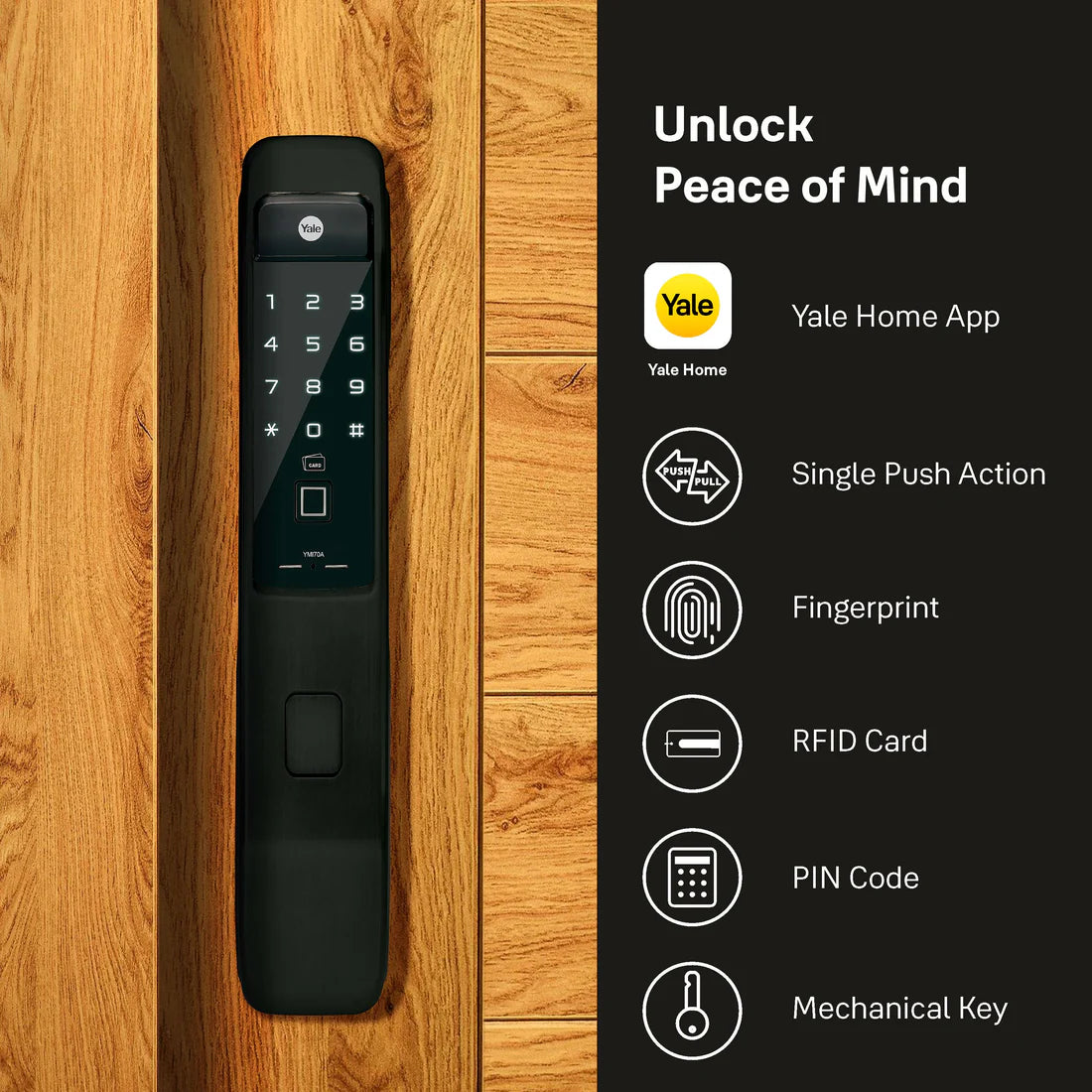 YMI 70 MB - A Series Push Pull Smart Lock (Matt Black)