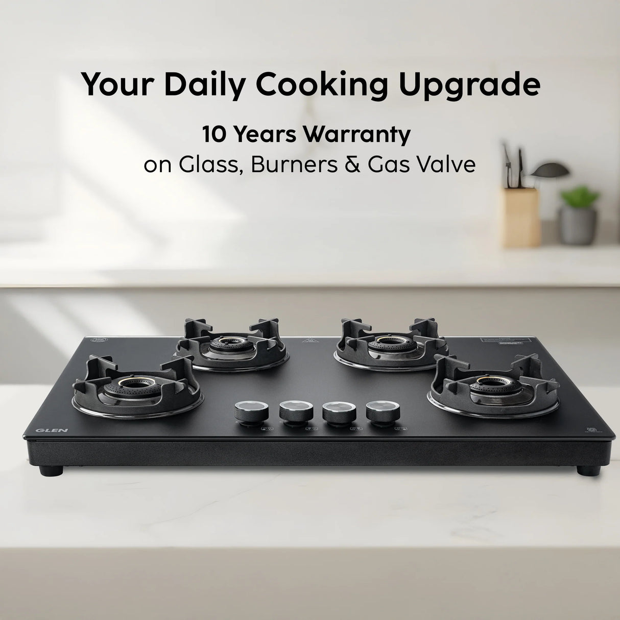 4 Burner Ultra Slim Matte Glass LPG Stove with Forged Brass Burners (CT1045USMG)