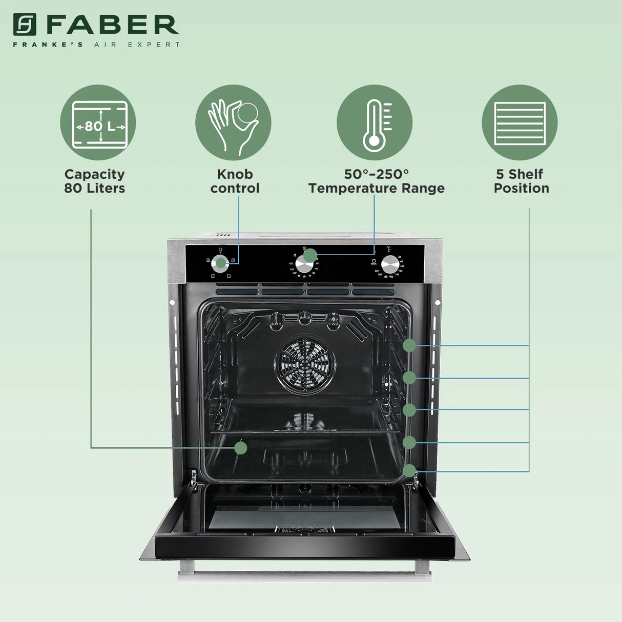 FBIO 80L 6F Built-In Electric Oven with Rotisserie, Convection Fan & 6 Cooking Functions