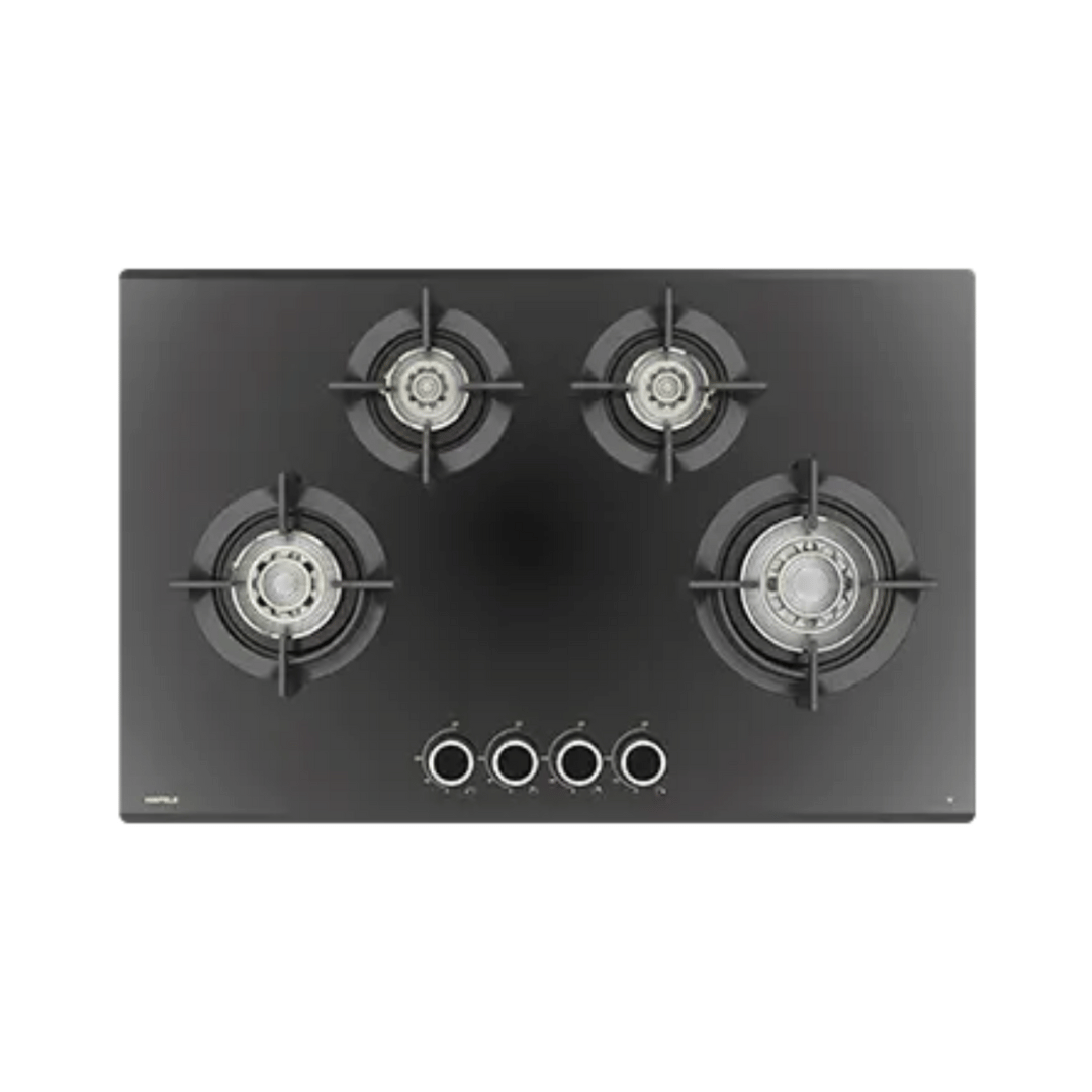 Vortex 480 80CM 4-Burner Built-In Hob with FFSD – Matt Black Glass, Full Brass Burners 538.66.296