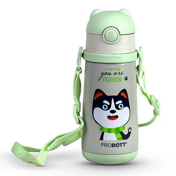 School Champ 370ml Sipper Bottle for Kids with Straw & Carry Strap, Pink | Stainless Steel Hot & Cold Water Bottle | PB 370-01