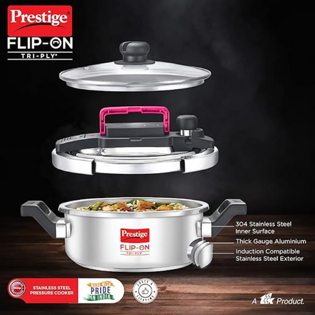 PRESTIGE 3 LITRE FLIP-ON TRI PLY SVACHH PRESSURE COOKERS.