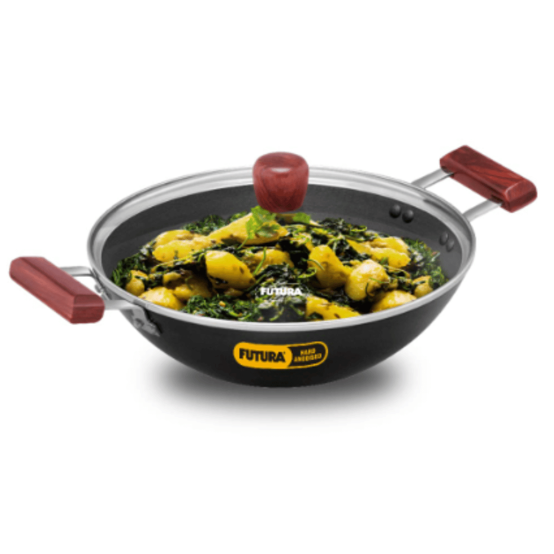 Hawkins 3 Litre Futura Hard Anodised Deep Fry Pan, With Glass Lid, Black, AD 30G