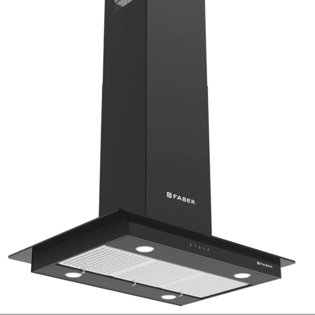 Faber HERCULES ISOLA DTC BK 60cm  Hood Chimney with Ceiling Mount Black Glass Finish Manual Clean Function 1000m3/hr Suction