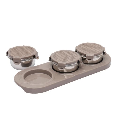 Jaypee plus ZETA-3 Airtight Inner Stainless Steel Dry Fruit Container Set of 3 with Tray 3N - 350 ml Mirror Grey