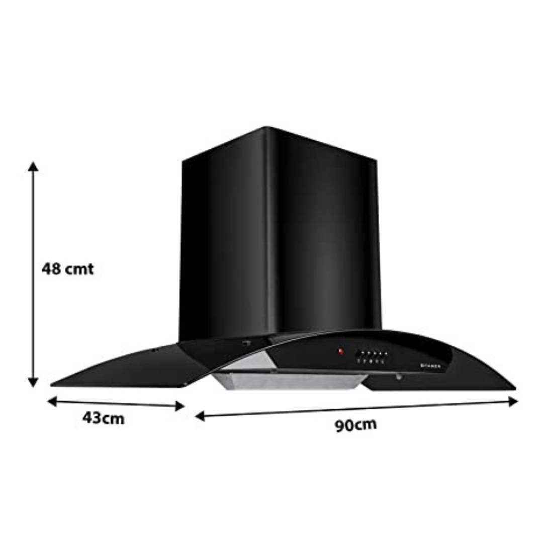 Faber Hood Alpha HC PB BK 90 1500 m鲁/hr Auto clean  Wall Mounted  Chimney Baffle Filter Touch Control & Motion Sensor Black Tempered glass With Stainless Steel
