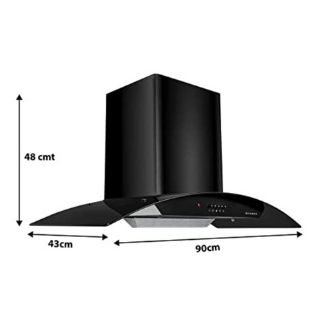 Faber Hood Alpha HC PB BK 90 1500 m鲁/hr Auto clean  Wall Mounted  Chimney Baffle Filter Touch Control & Motion Sensor Black Tempered glass With Stainless Steel