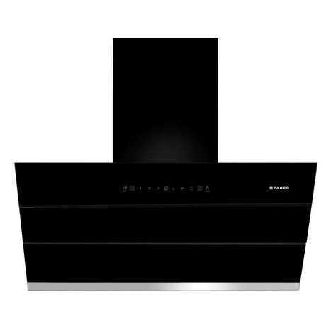 Faber Zenith FL SC AC BK 90 1350m3/Hr Wall Mounted Chimney Kitchen Hood With Auto clean Technology Filterless Touch Control Black