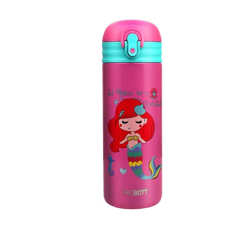 Probott Dazzle 400ml Kids Sipper Water Bottle – Stainless Steel Hot & Cold Vacuum Flask with Push Button Locking System, Pink | PB 400-03