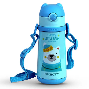 School Champ 370ml Sipper Bottle for Kids with Straw & Carry Strap, Pink | Stainless Steel Hot & Cold Water Bottle | PB 370-01