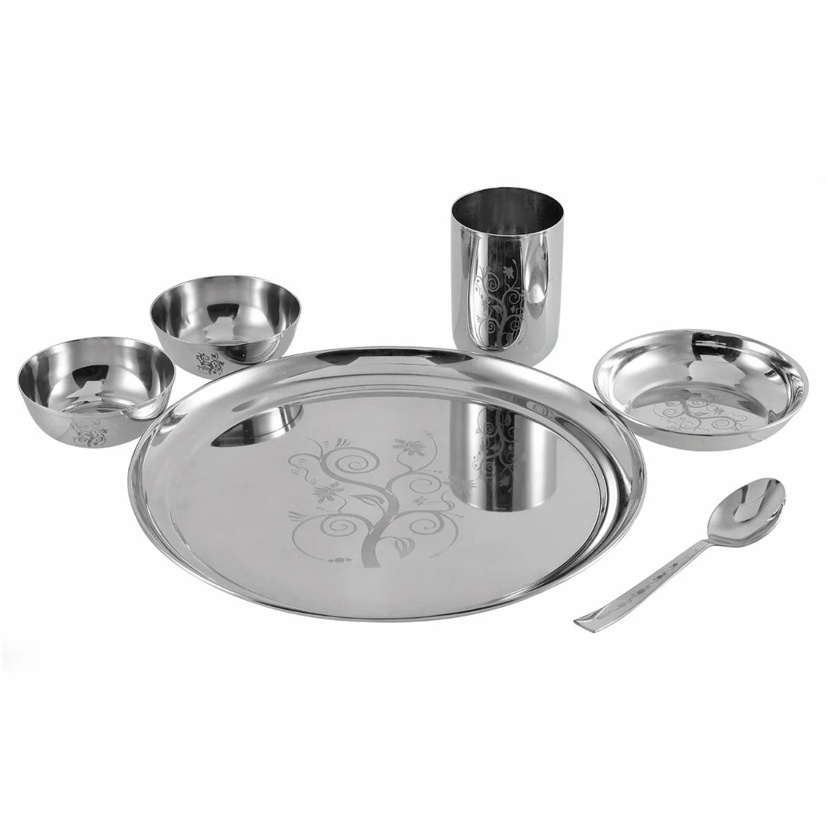 Kraft Radiant Traditional Stainless Steel Dinner Set of 1 Thali - 6 Pcs