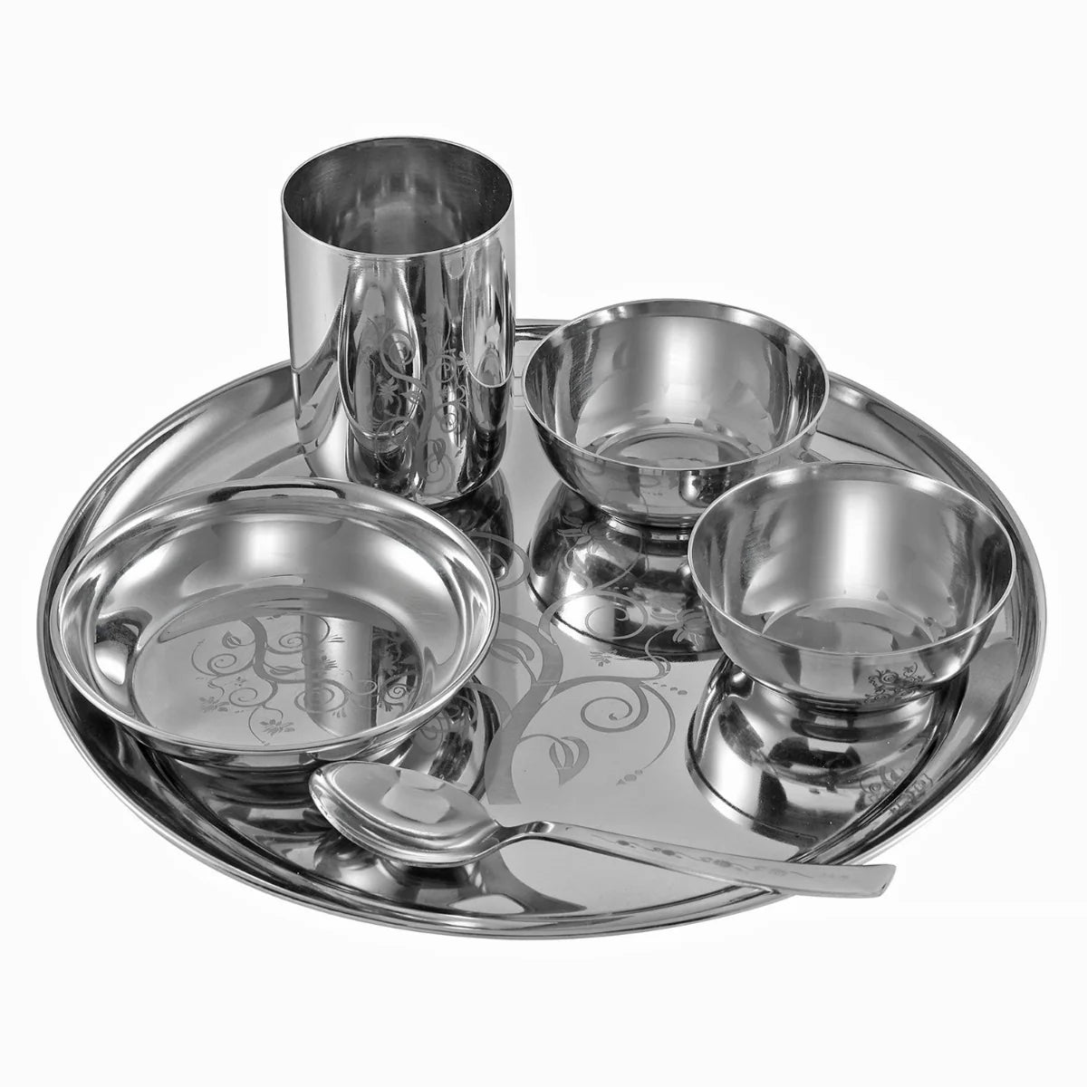 Kraft Radiant Traditional Stainless Steel Dinner Set of 1 Thali - 6 Pcs
