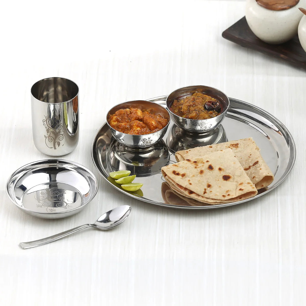 Kraft Radiant Traditional Stainless Steel Dinner Set of 1 Thali - 6 Pcs