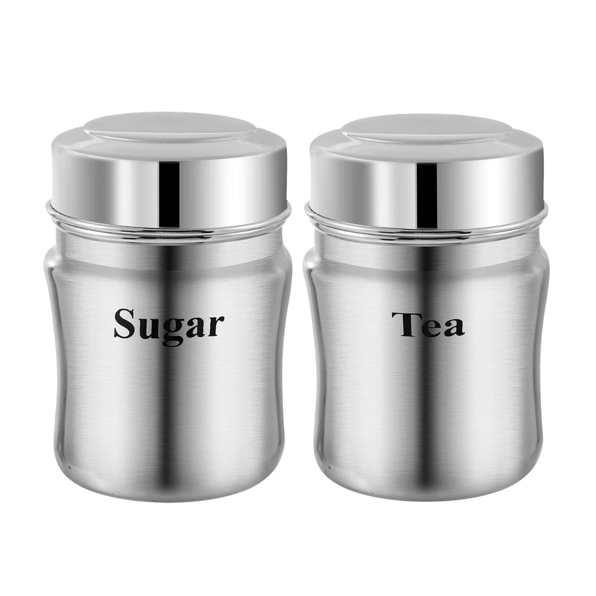 Steel Tea Coffee & Sugar Container - 700 ml (Pack of 2, Silver)