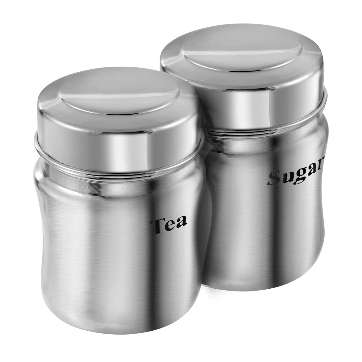 Steel Tea Coffee & Sugar Container - 700 ml (Pack of 2, Silver)