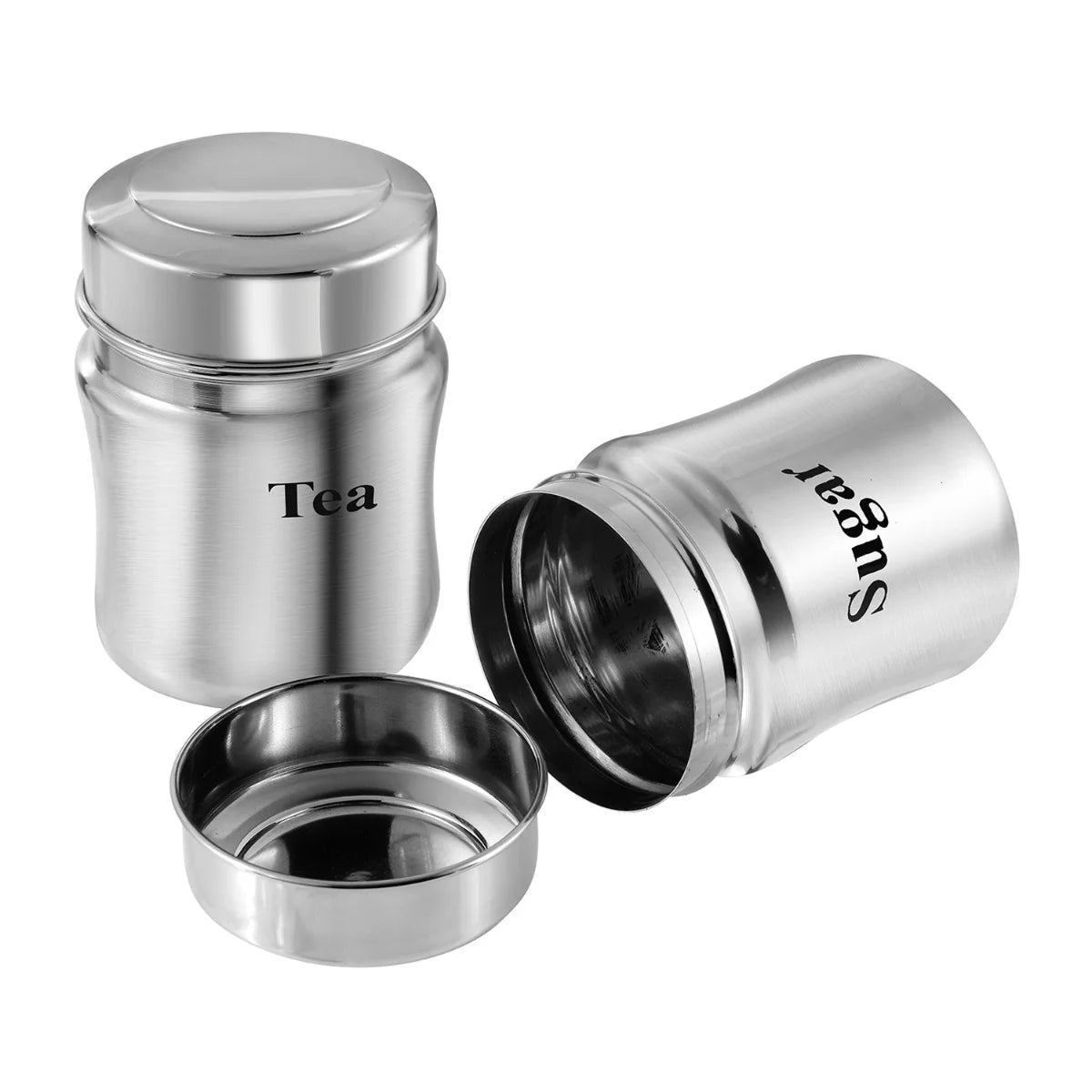 Steel Tea Coffee & Sugar Container - 700 ml (Pack of 2, Silver)