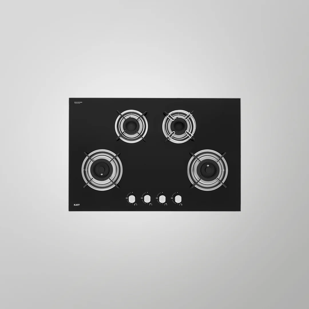 HBR 804 A 80 cm 4 Brass Burners With Black Tempered Glass Built In Hobs Auto Electric Ignition