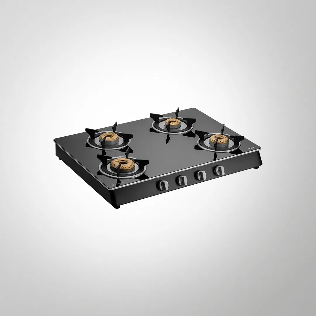 CTAI 69 4B – 4-Burner Auto Ignition Gas Stove | High Safety Valves | Black Tempered Glass
