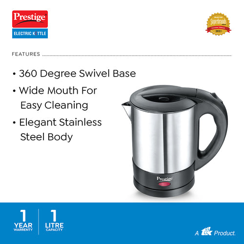 PKSS 1.0 Stainless Steel Electric Kettle 1350W, 1.0L (Silver)