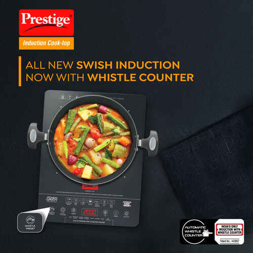 Swish Induction Cook-Top V4 | Compact Design | Automatic Whistle Counter | Indian Menu Options | Soft Touch Buttons | Anti-Magnetic Wall | Easy to Clean | Durable & Safe