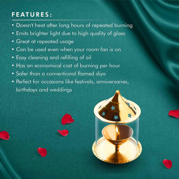 Signoraware Akhand Diya Medium Brass with Glass Cover