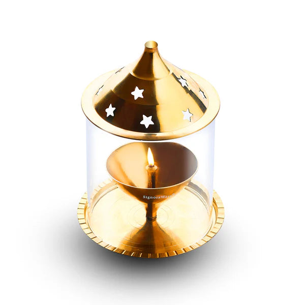 Signoraware Akhand Diya Big Brass with Borosilicate Glass Cover
