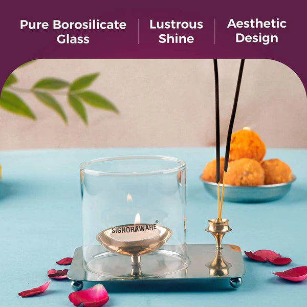 Signoraware Aarti Diya Medium with Borosilicate Glass Cover