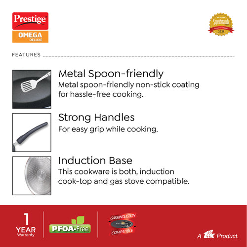 Omega Deluxe Non-stick Concave Tawa, 27.5cm (Red) 36721