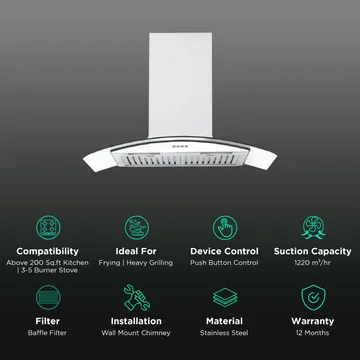 Wall Mounted Chimney, GLACE ETB PLUS LTW 903 PB LED 90Cm