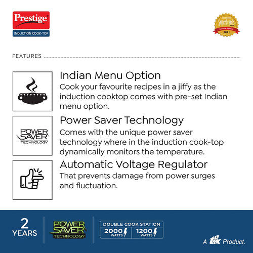 Double Induction Cooktop PDIC 3.0 | Dual Cooking Zones | Automatic Keep Warm | Indian Menu Options | Energy Efficient | Durable & Safe