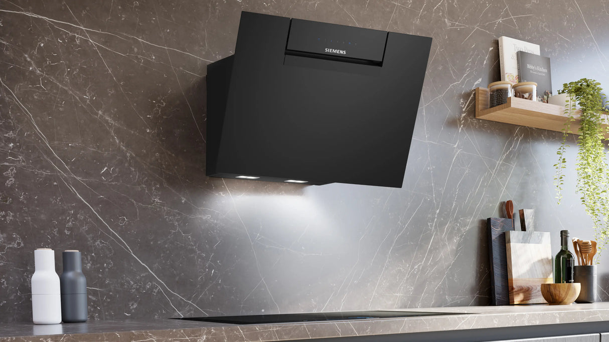 iQ300 Wall-Mounted Cooker Hood 60 cm, Clear Glass Black, iQdrive Motor, Home Connect – LC67KFN60