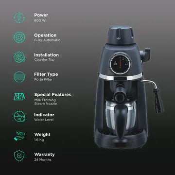 New Europa Espresso & XPRESSO Coffee Maker – 800W, 4-Cup Capacity, Milk Frother & Removable Drip Tray