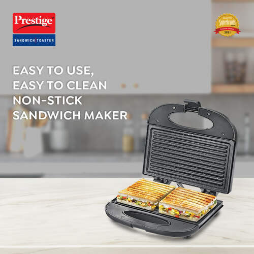 PGFSP - Spatter Coated Non-stick Sandwich Toaster with Fixed Grill Plate, Black