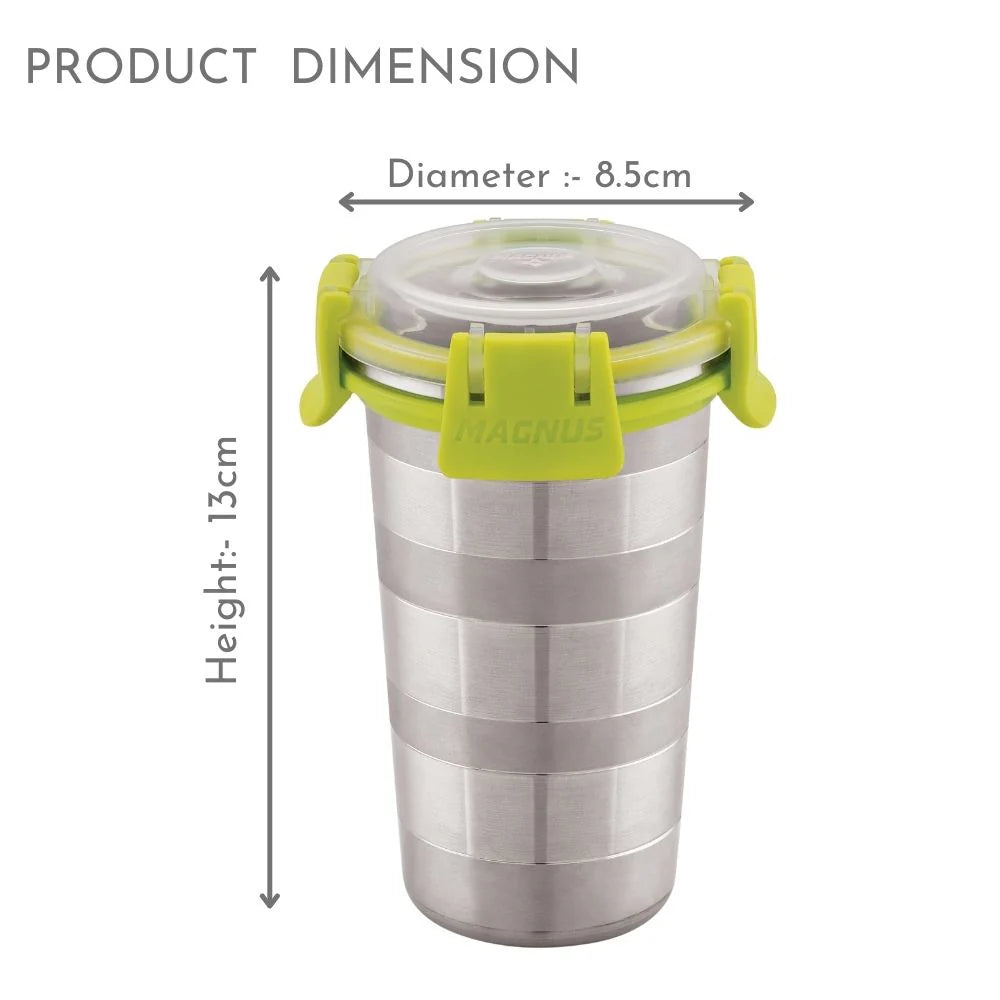 Stainless Steel Designer Klip Lock Tumbler with Lid & Straw – 350ML Leak-Proof Travel Mug for Office, Kids, Juice, Buttermilk | BPA-Free, Airtight, Dishwasher Safe