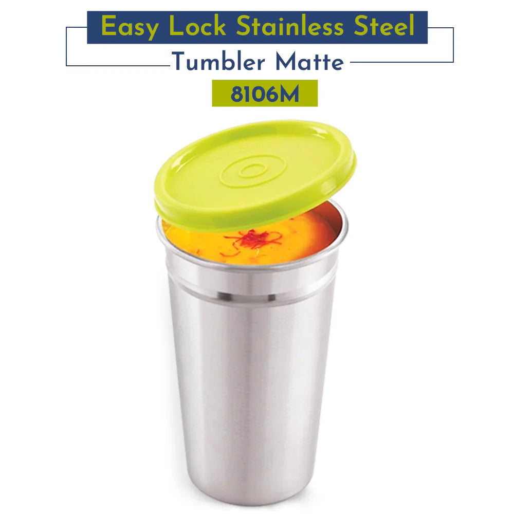 Easy Lock Tumbler – 350 ml | 100% Spill-Proof & Airtight Stainless Steel Tumbler with Straw | Travel Coffee Mug for Adults, Kids & Toddlers | Sleek, Portable & Easy to Handle (Pack of 1, Silver)