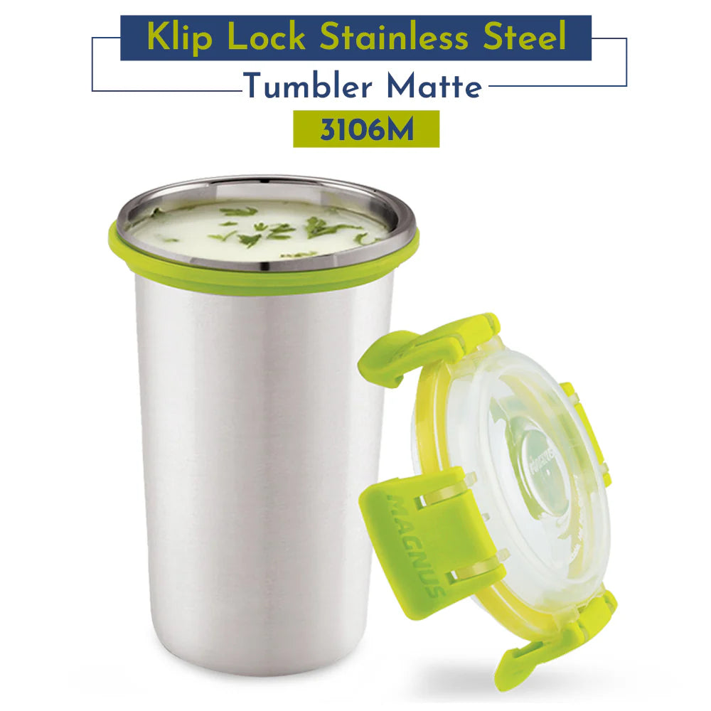 Stainless Steel Glossy Klip Lock Tumbler with Lid and Straw - 350ml | Leak-Proof & Airtight Tumbler - Ideal for Travel, Office, Kids | Perfect for Juice, Buttermilk