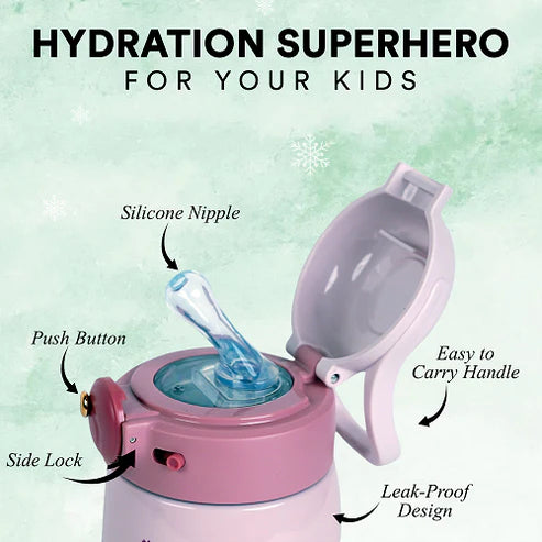 Cool Kid 360ml Hot & Cold Sipper Bottle with Straw & Handle for Kids, Pink | Stainless Steel Vacuum Insulated, Leak-Proof | PB 360-02