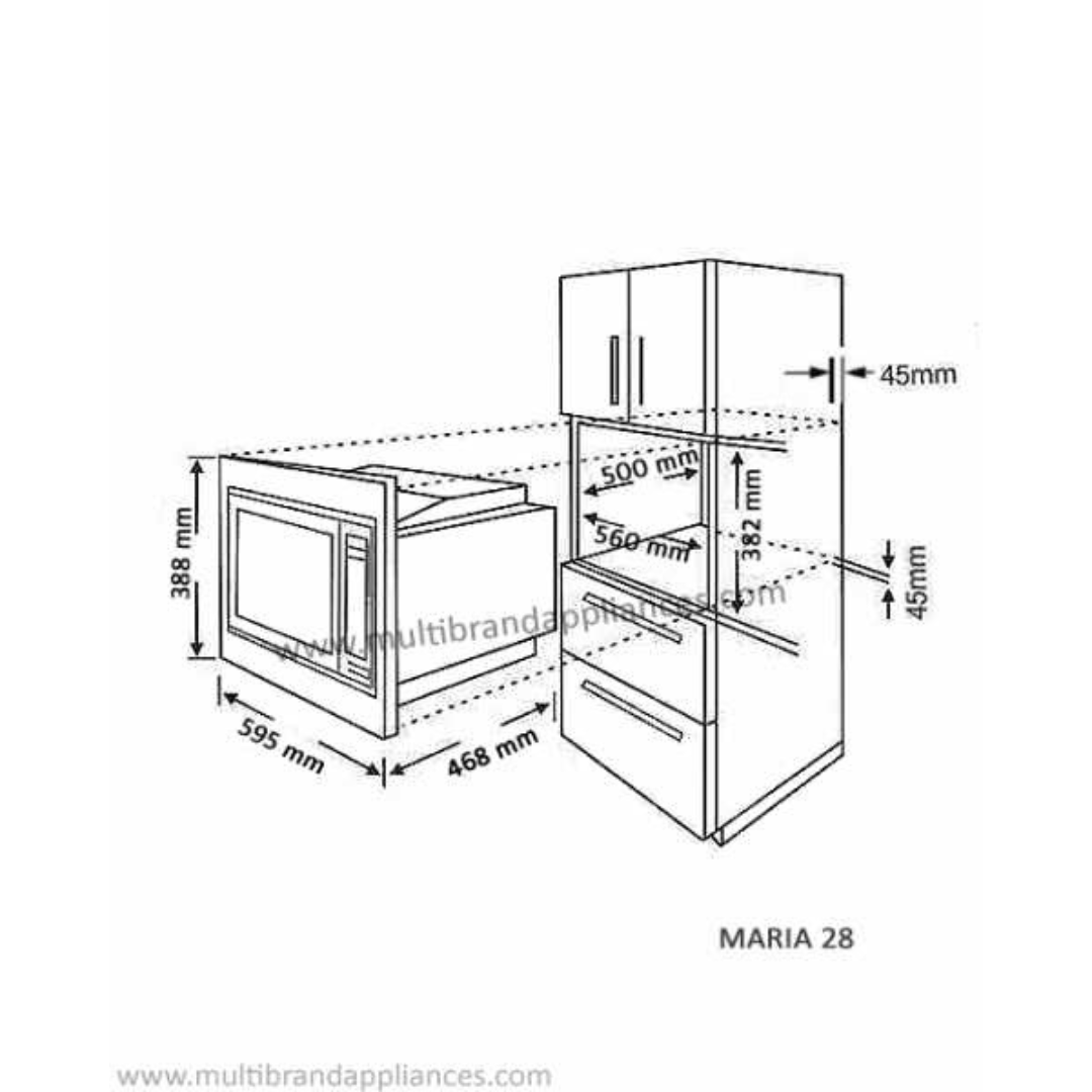 Hafele Maria 28 60CM 28L Stainless Steel Push Button Operation Display Defrost and Auto Cook Functions Microwave with Grill Function Built-In Microwave 538.31.360