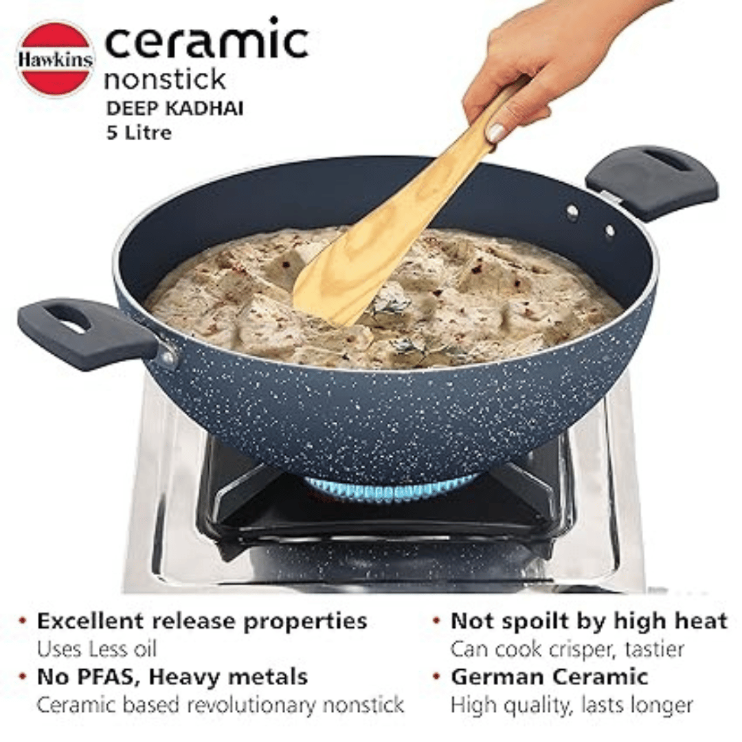 Hawkins 5 Litre with Glass lid Ceramic Nonstick Deep Kadhai (ICK50G)