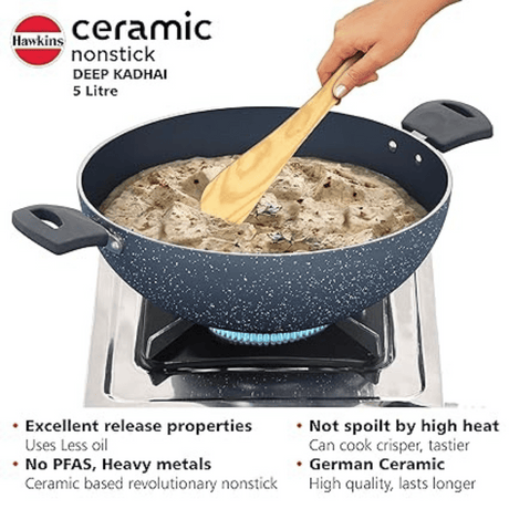 Hawkins 5 Litre with Glass lid Ceramic Nonstick Deep Kadhai (ICK50G)