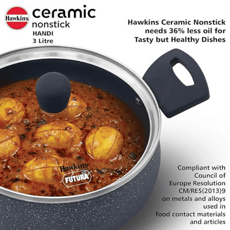Hawkins Ceramic Nonstick Handi 3 Litre With Glass lid (ICH30G)