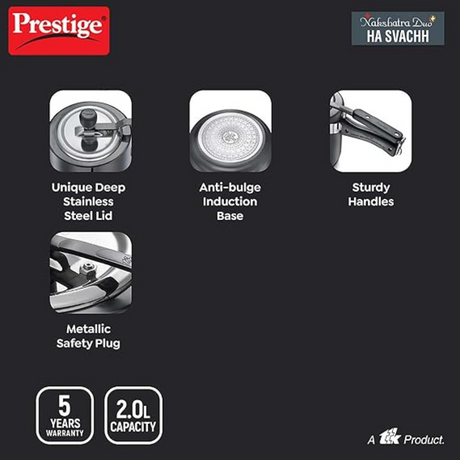PRESTIGE 2 LTR NAKSHATRA DUO PLUS SVACHH HA ALUMINIUM PRESSURE COOKER (20532)