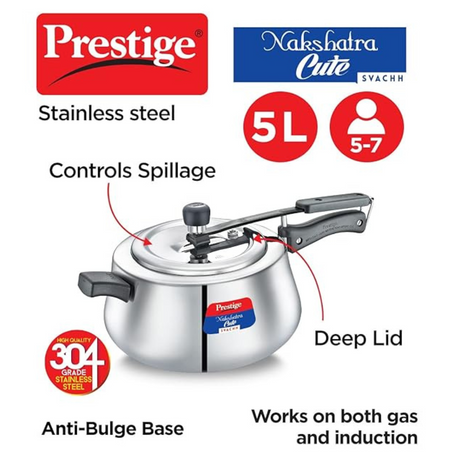 Prestige 5 Ltr Nakshatra Cute Stainless Steel Savachh Pressure Cookers (20149)