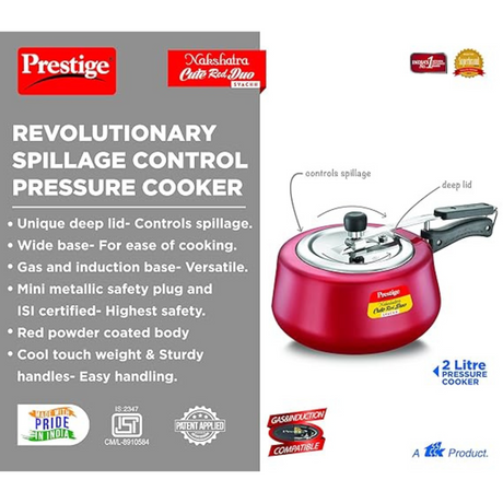 Prestige 2 Ltr Nakshatra Cute Red Duo Savachh Pressure Cookers (10764)