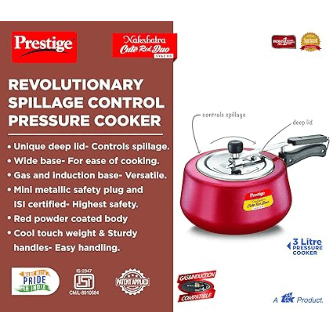 Prestige 3 Ltr Nakshatra Cute Red Duo Svachh Pressure Cookers (10765)